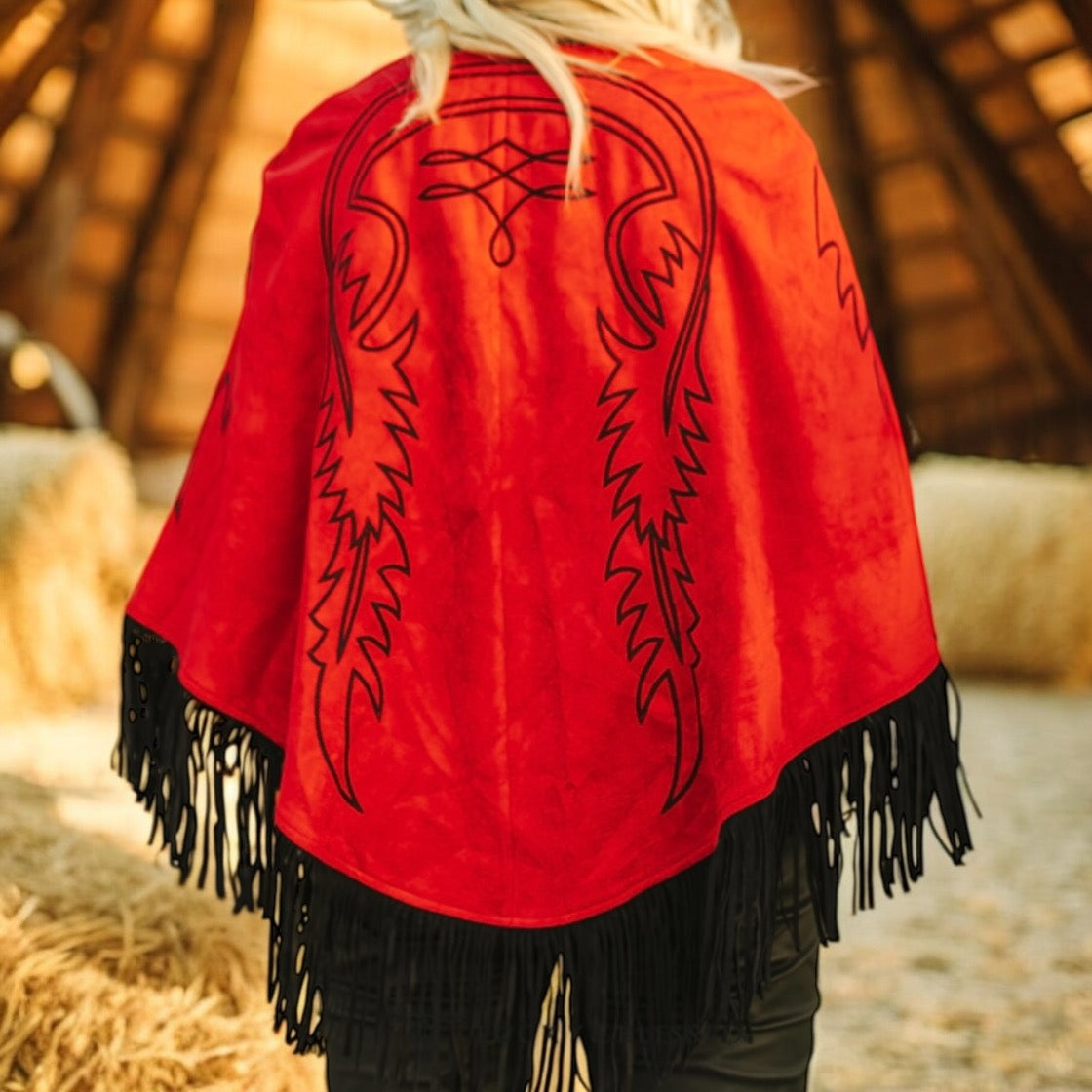 Fiery Red Western Poncho Jacket
