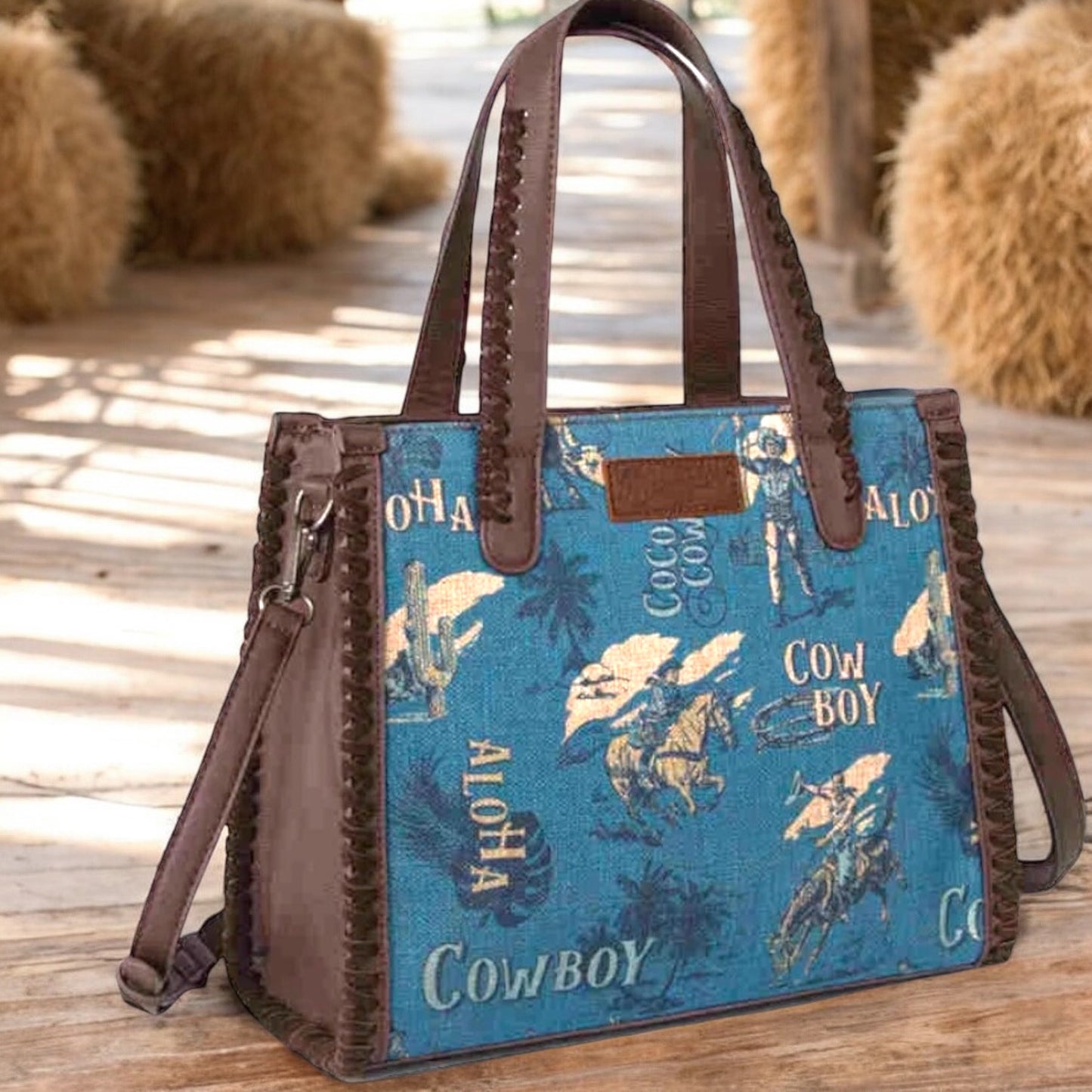 Wrangler Vintage Cowboy Print Crossbody Tote