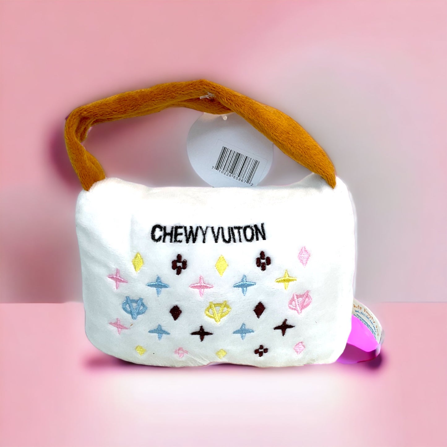 White Chewy Vuiton Capsule Collection 3 piece Squeaker Dog Toys