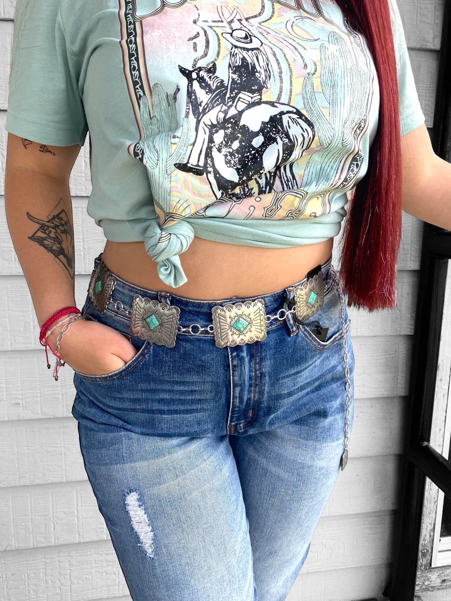 Western Silver Rectangular Concho Chain Belt