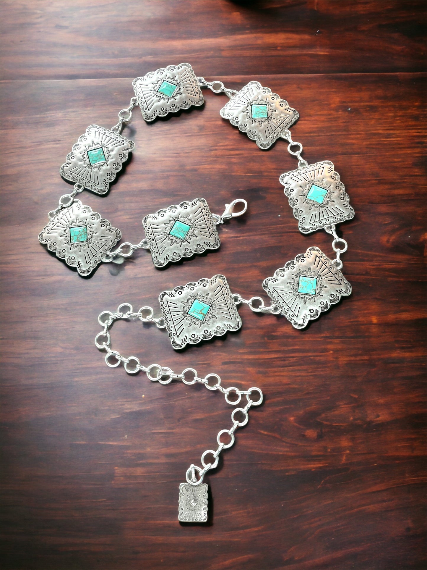 Western Silver Rectangular Concho Chain Belt