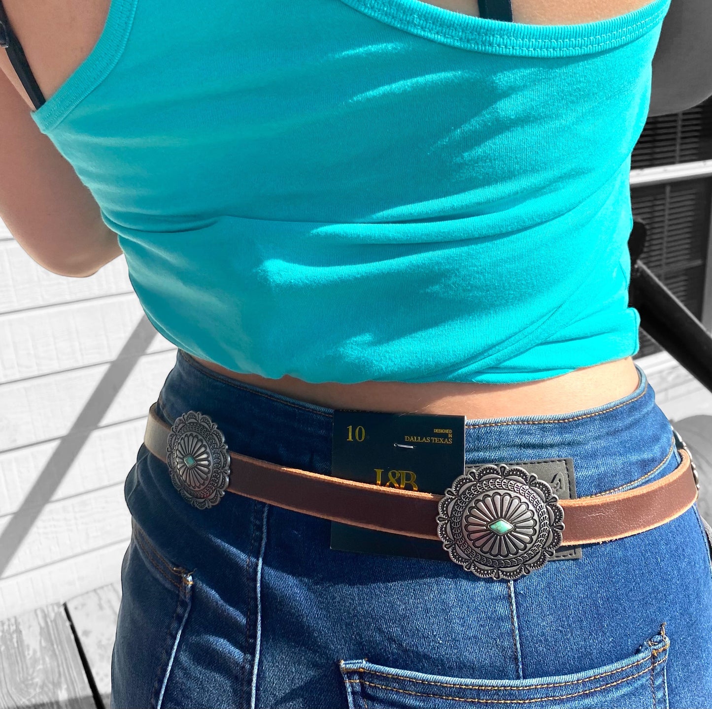 Western Genuine Distressed Leather Belt W. Round Concho