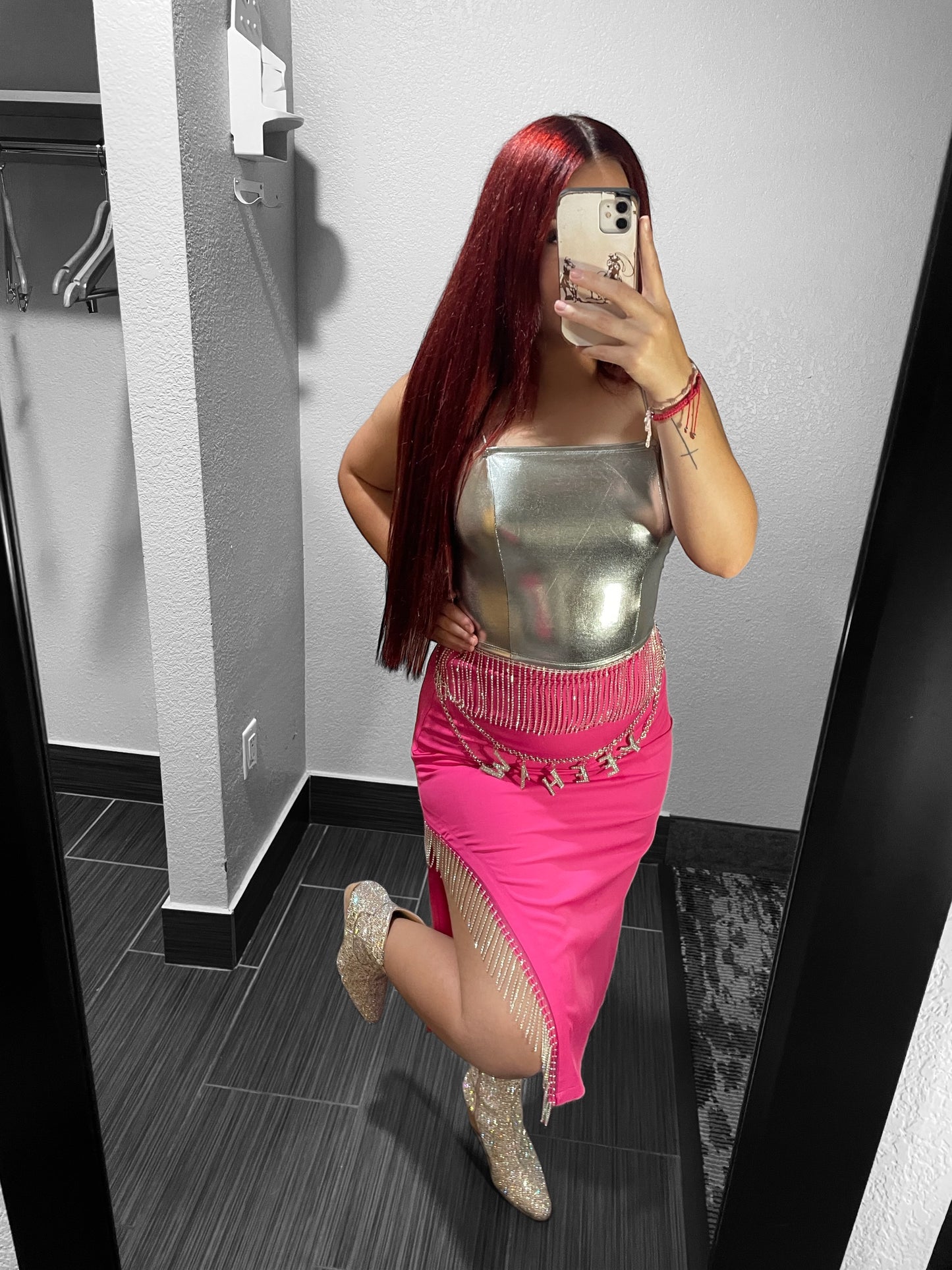 The Neon Cowgirl Midi Rhinestone Skirt