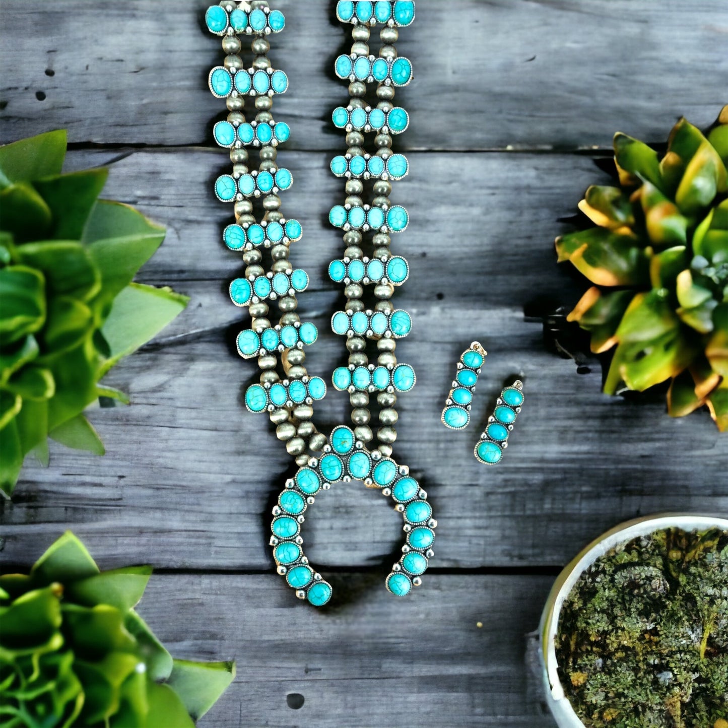 The Ambrose Arch Silver Pearl and Turquoise Necklace Set