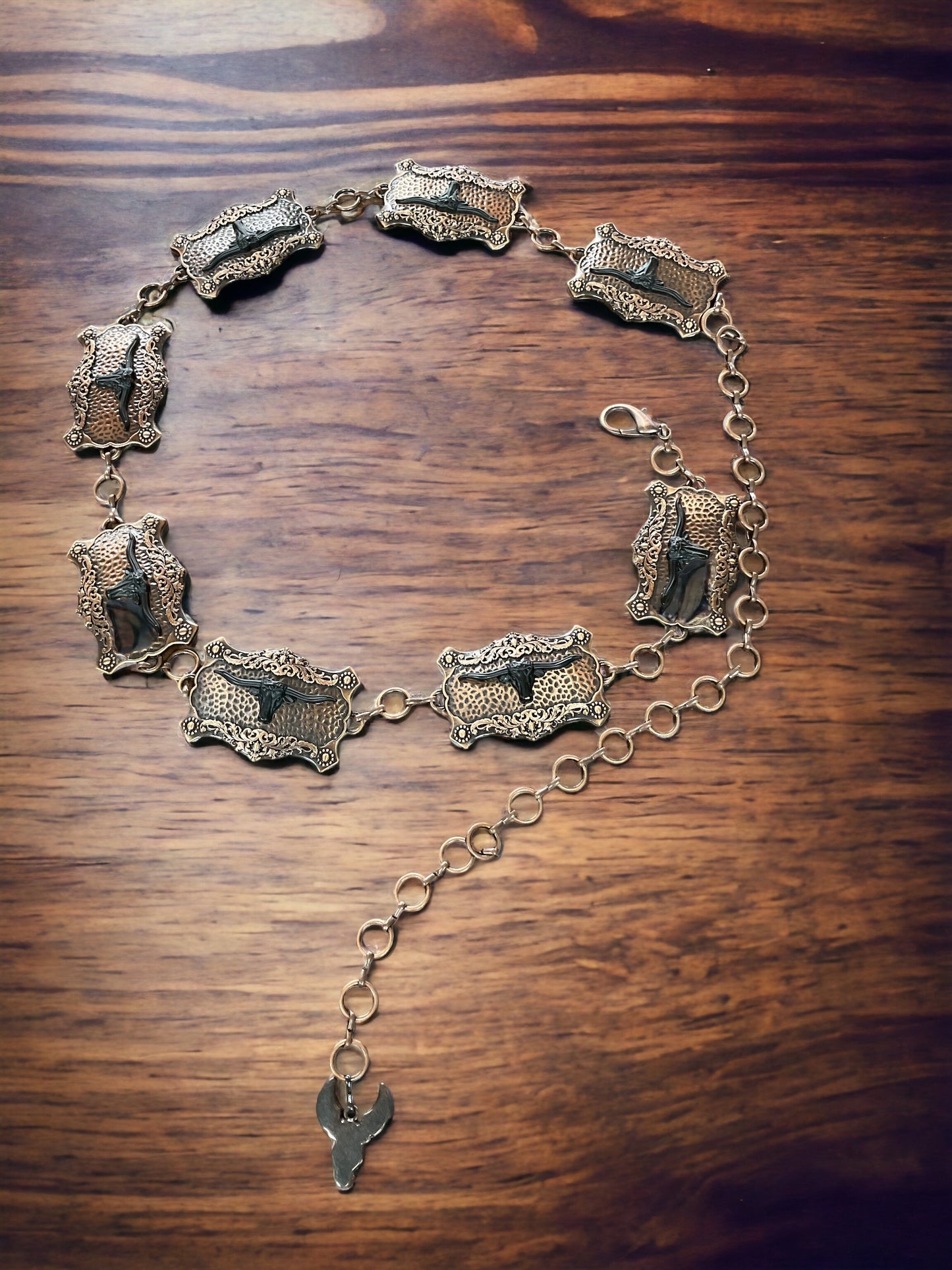 Western Long Horn Concho Metain Chain Copper Finish Belt