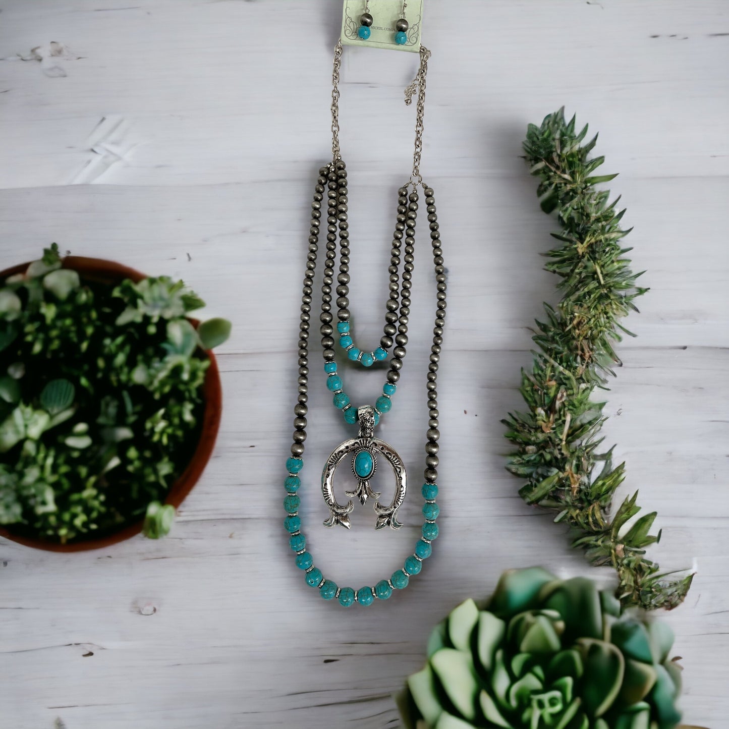 The Lay Lake Naja Silver and Turquoise Pearl Necklace