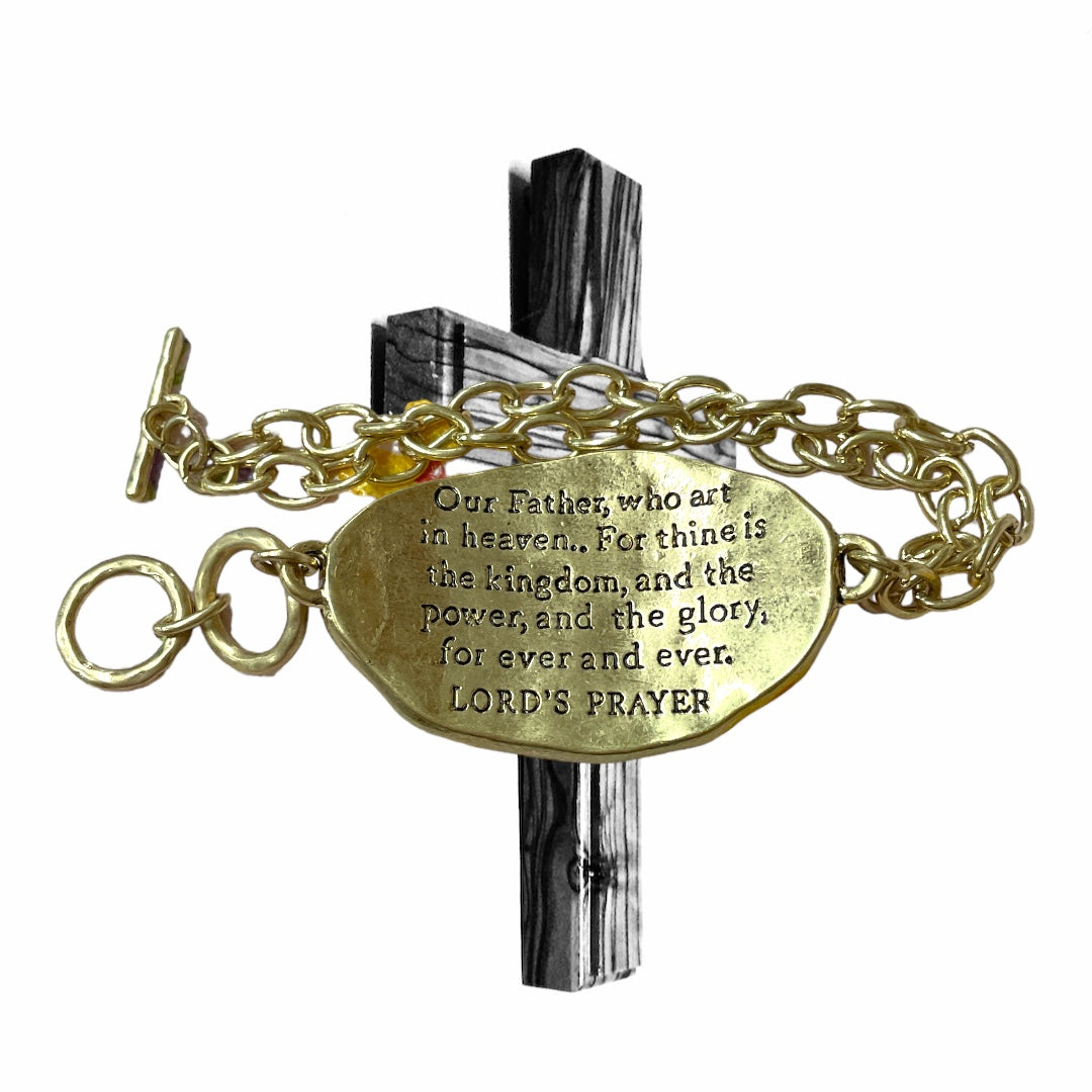Lord’s Prayer Cross Chain Toggle Clasp Bracelet