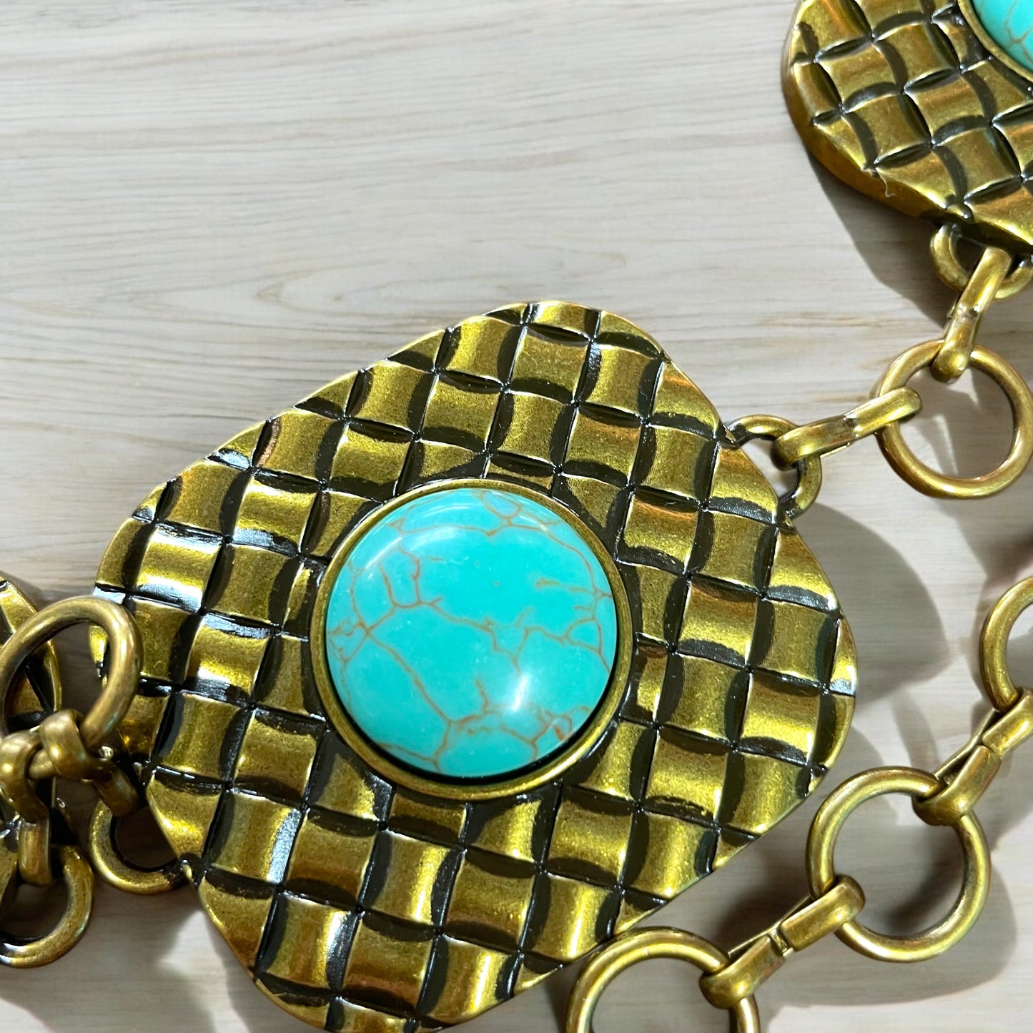 Brass Gold & Turquoise Chain Belt