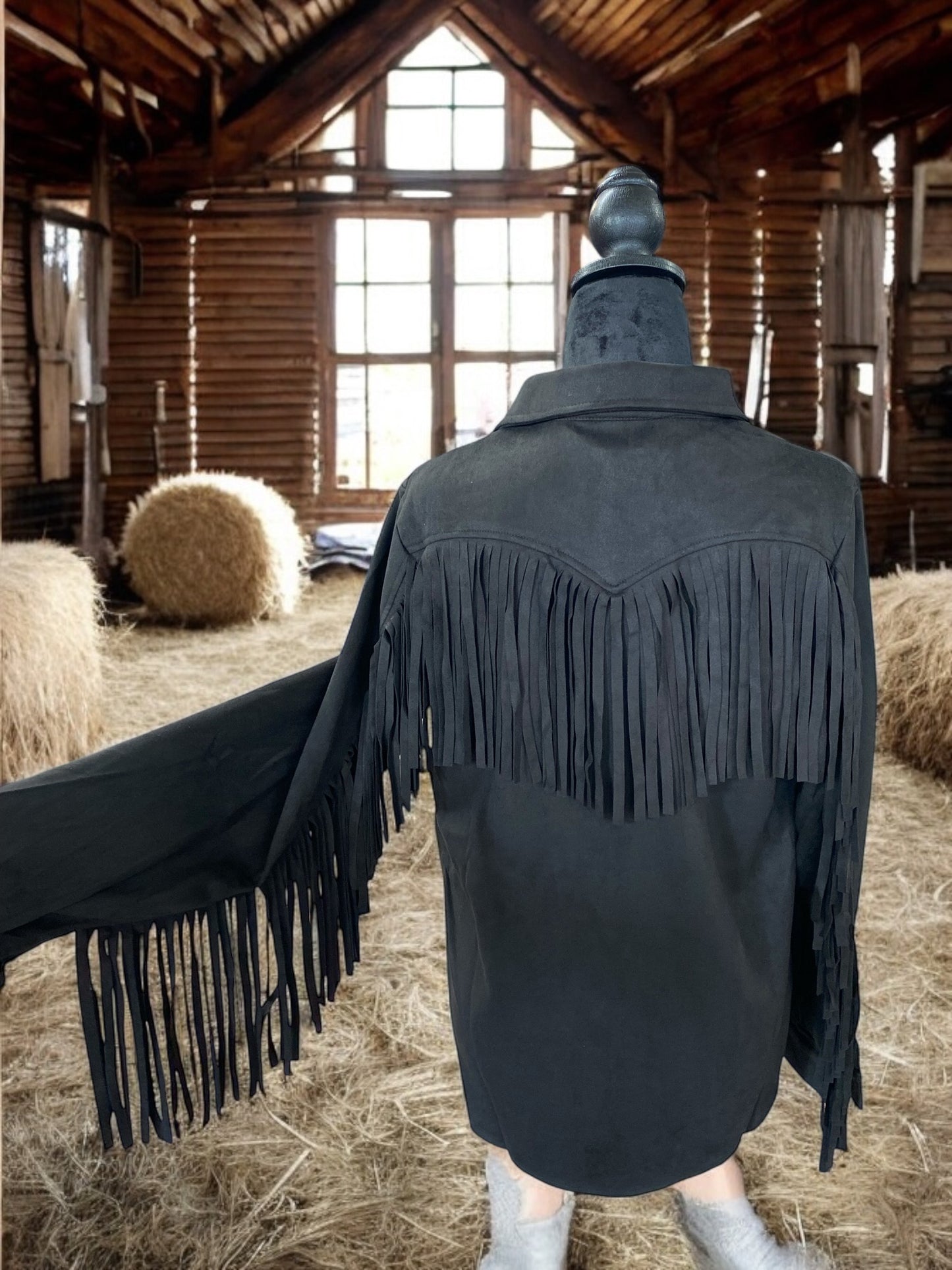 Black Suede Fringe Western Shirt