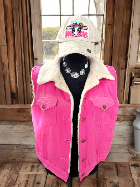 Bubble Gum Pink Jean Winter Western Vest