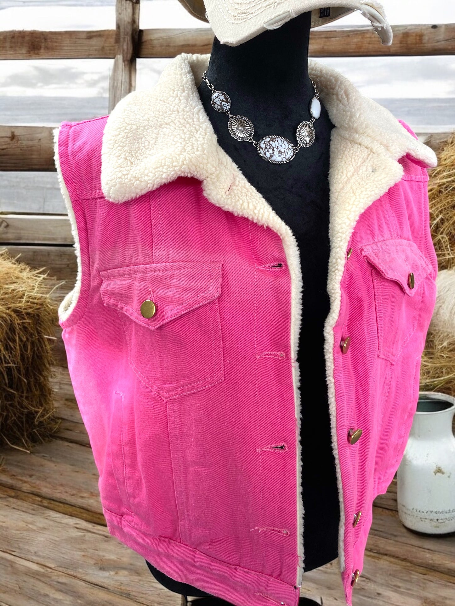 Bubble Gum Pink Jean Winter Western Vest