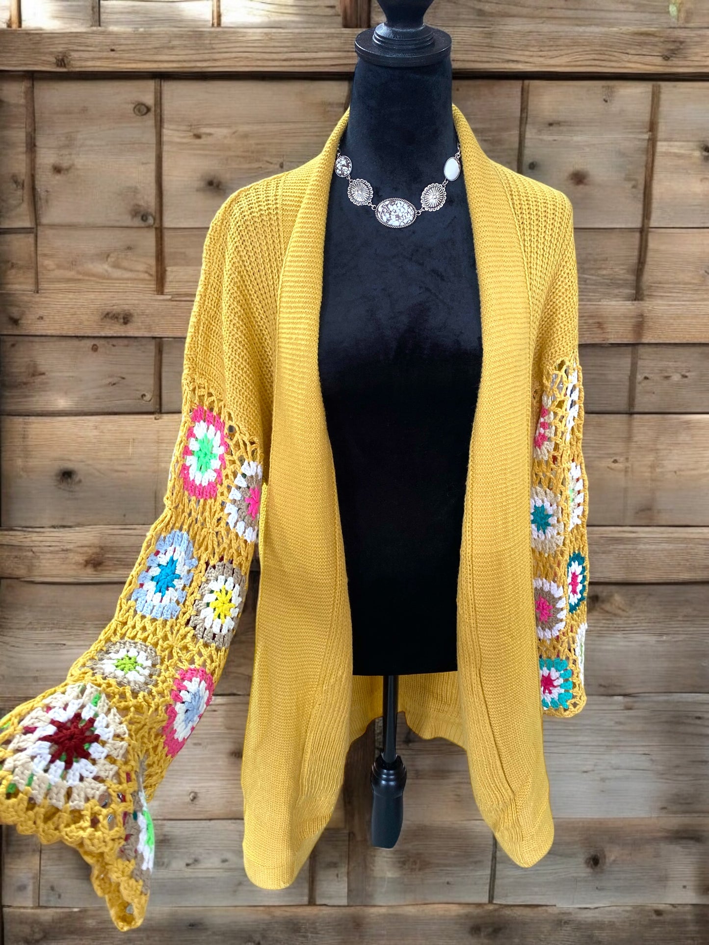 Mustard Yellow crocheted Mid length Sweater