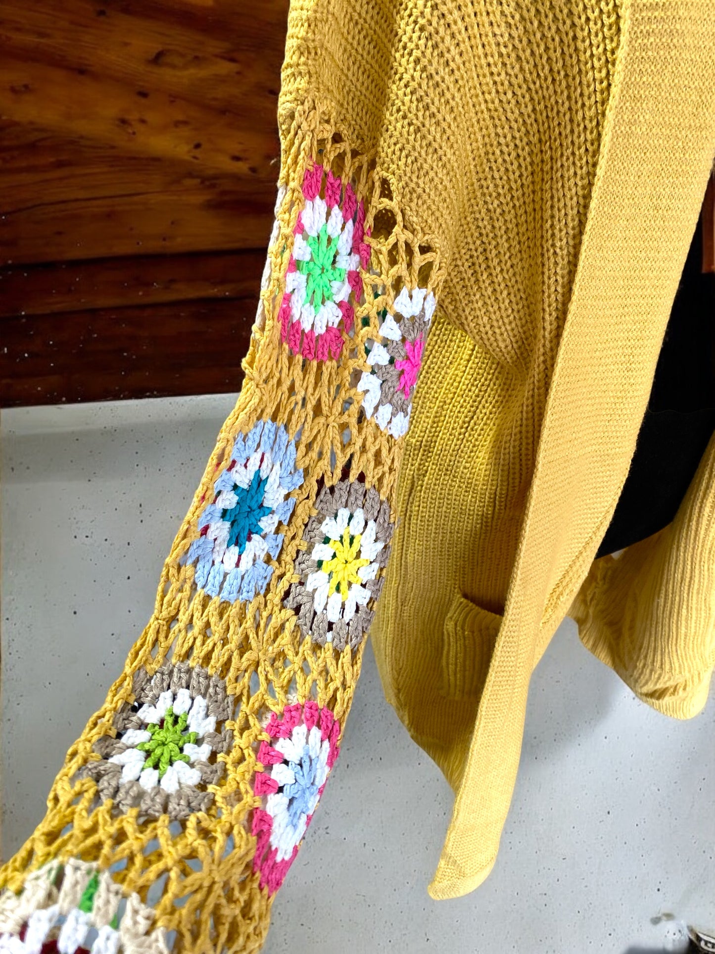 Mustard Yellow crocheted Mid length Sweater