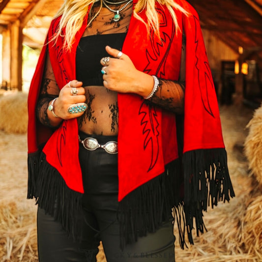 Fiery Red Western Poncho Jacket