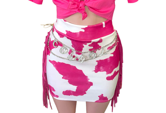 “La Vaquita Fresa” Fringe Skirt