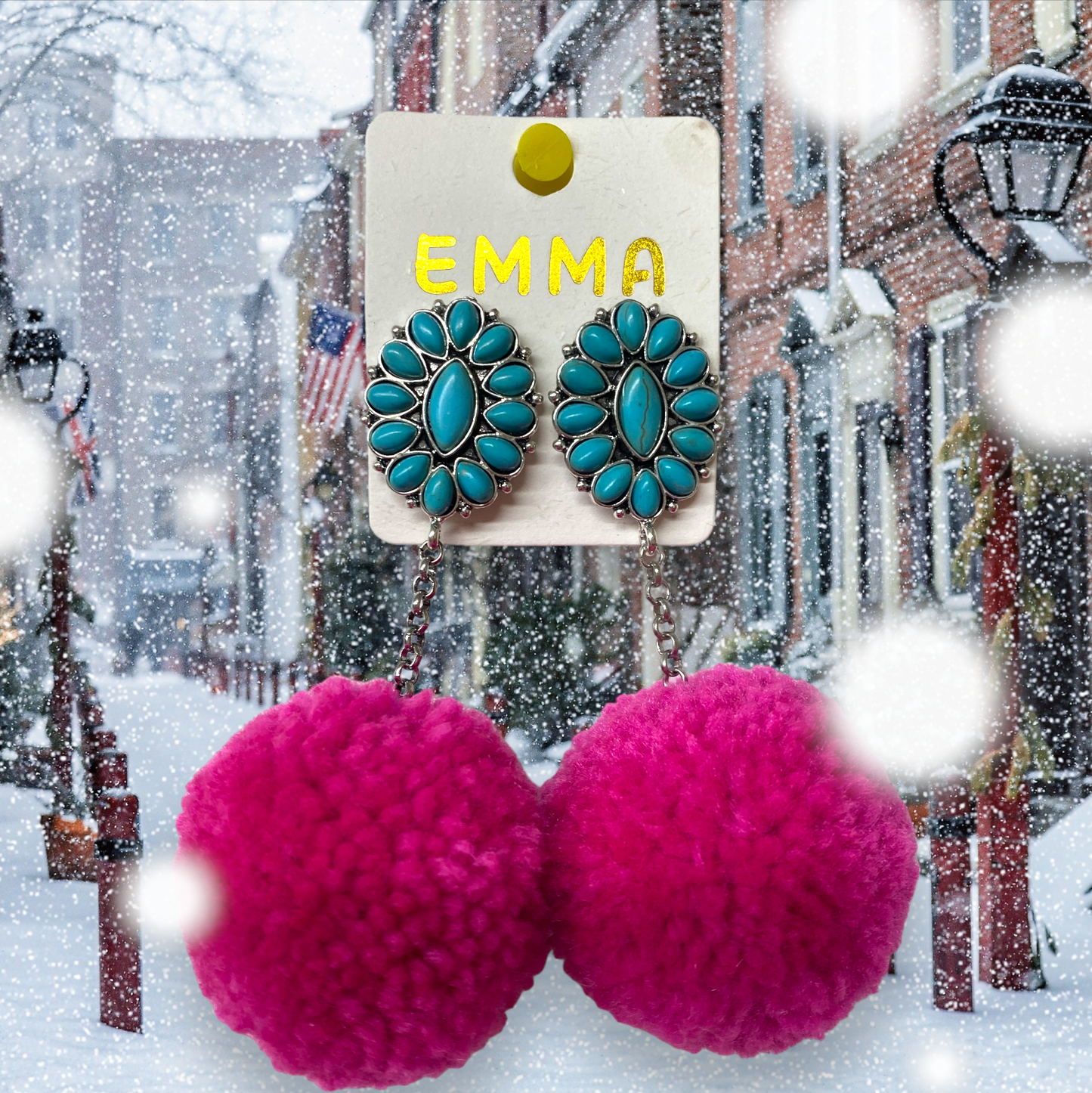 Turquoise Pom Earrings