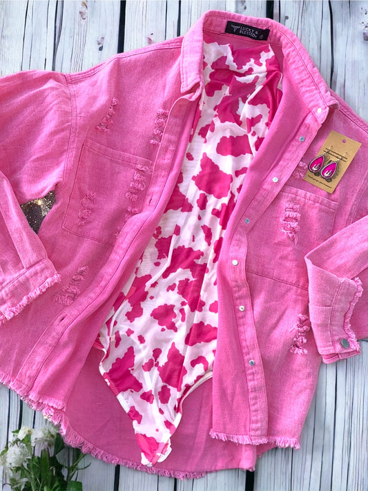 Pink Cow Print Mesh Bodysuit