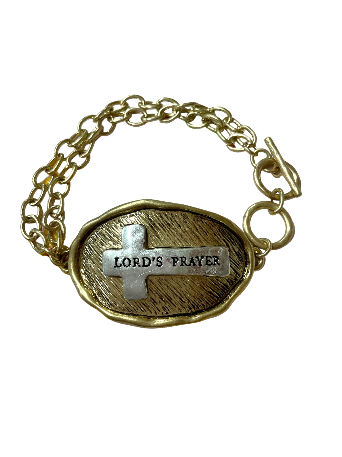 Lord’s Prayer Cross Chain Toggle Clasp Bracelet