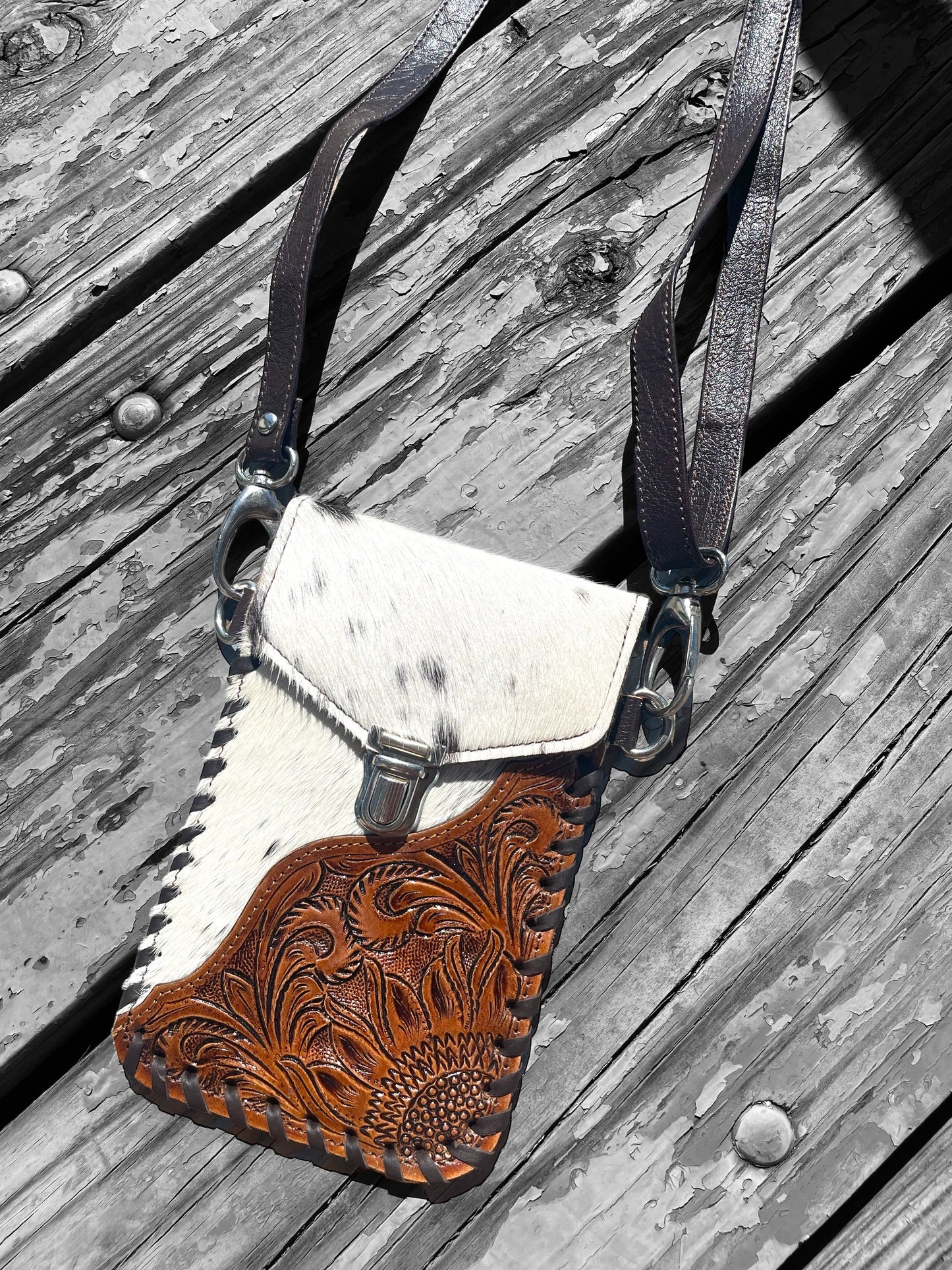 Cowhide and Tooled Leather Cell Phone Holders