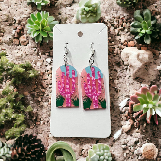 Pink Cactus Acrylic Earrings