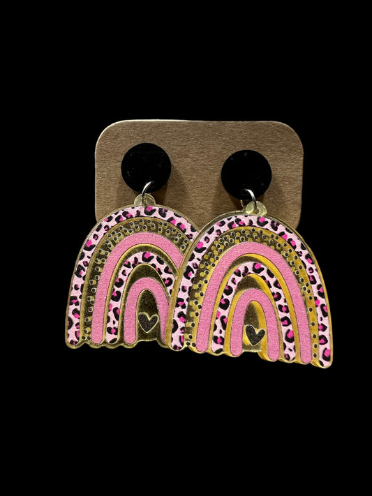 Pink Cheetah Gold Acrylic Stud Earrings