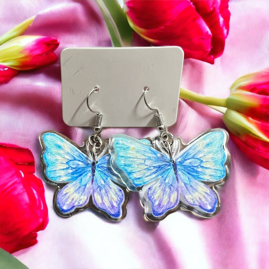 Blue and Pink Butterfly Acrylic Earrings