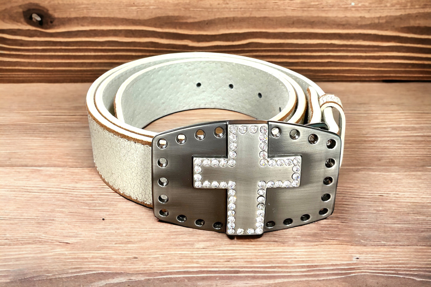 Vintage Leather Belt with Cross Buckle