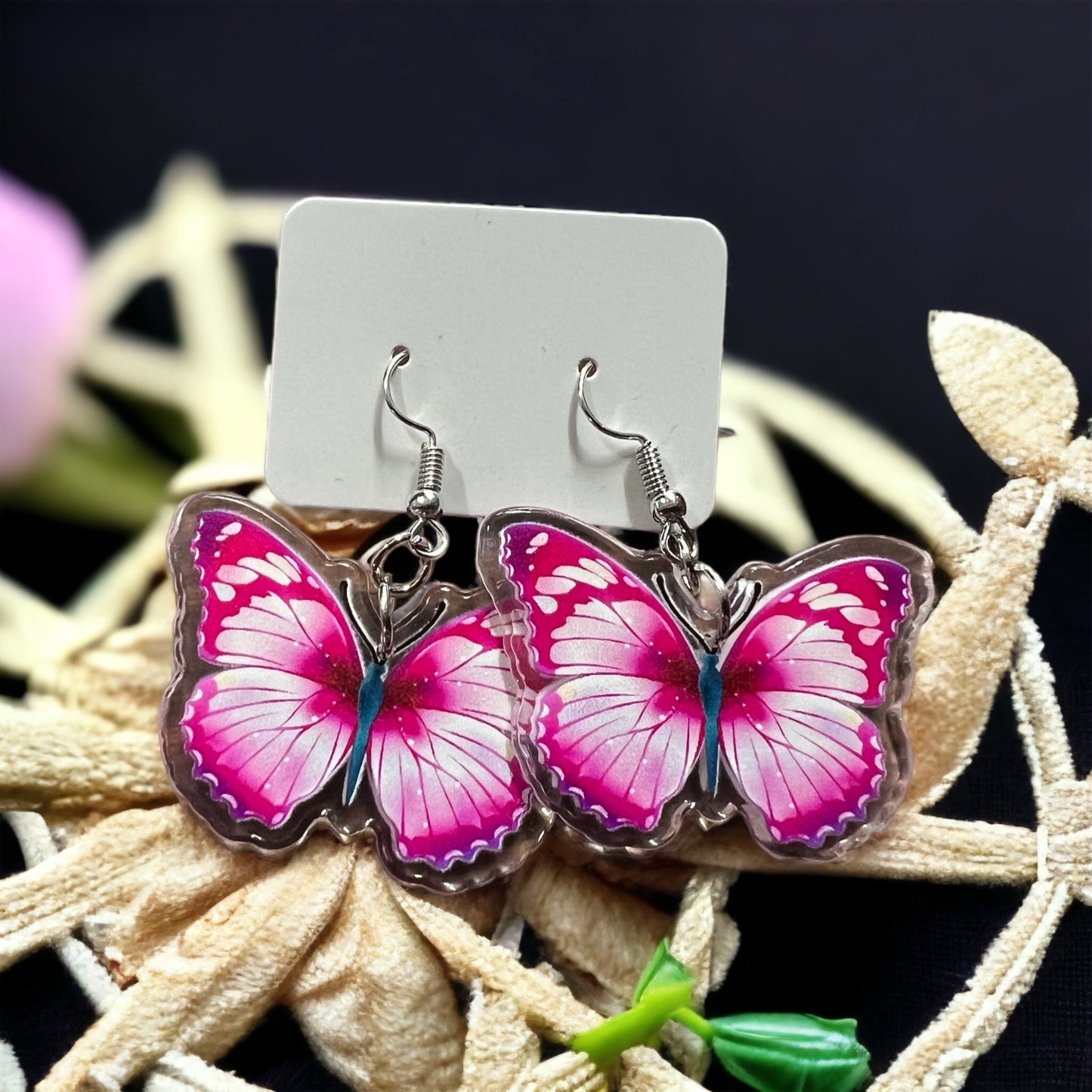 Blue and Pink Butterfly Acrylic Earrings