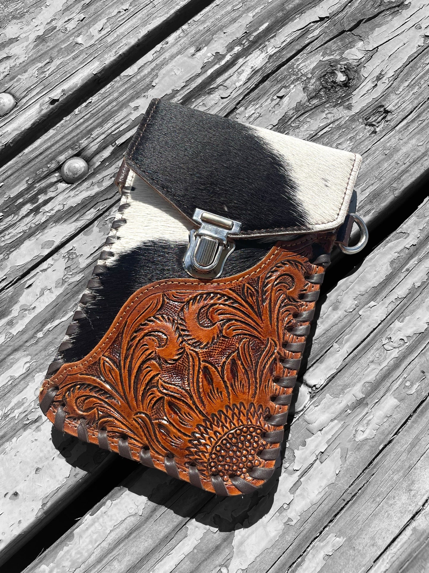 Cowhide and Tooled Leather Cell Phone Holders