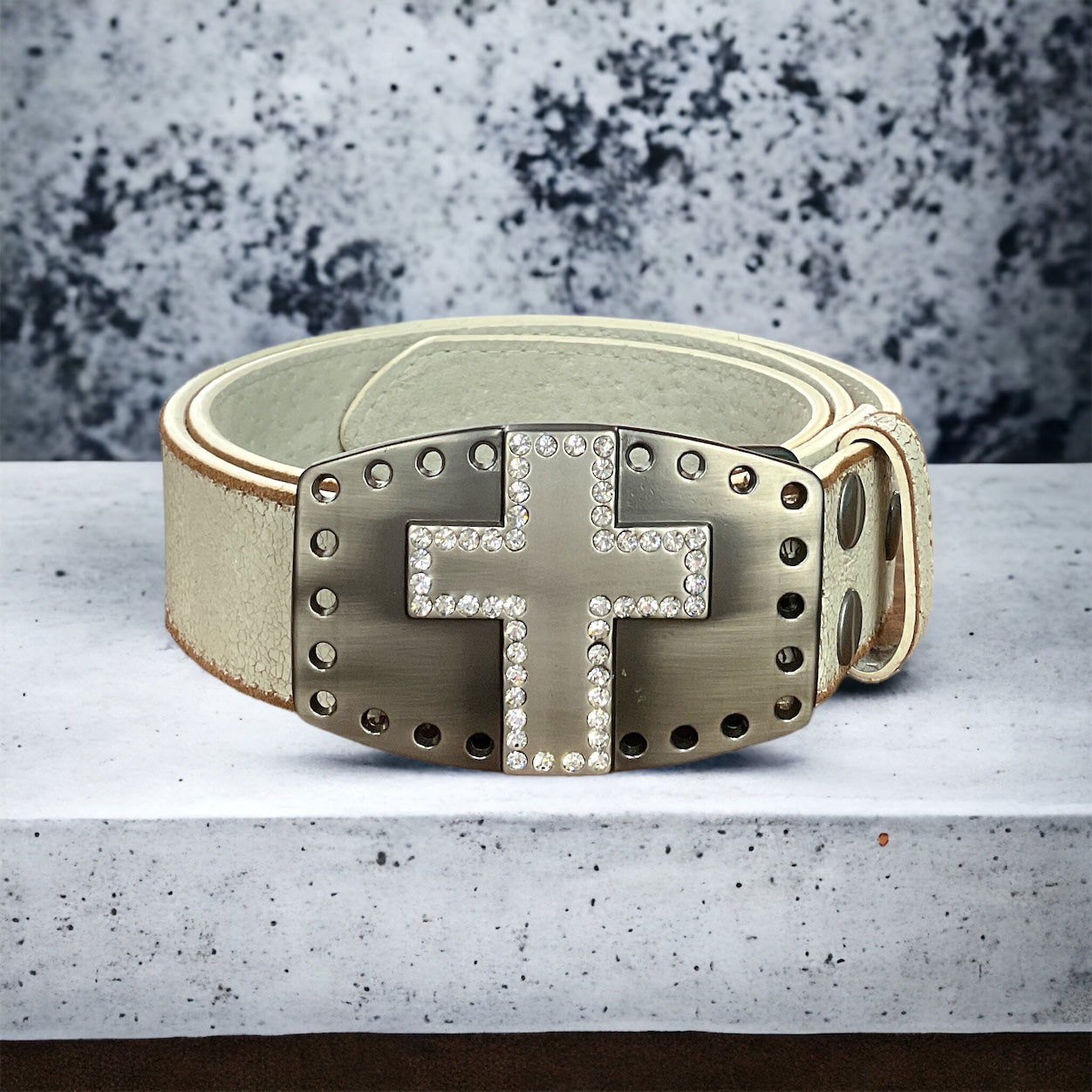 Vintage Leather Belt with Cross Buckle