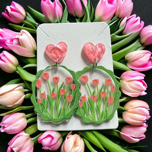Tulip Heart Studded Acrylic Earrings