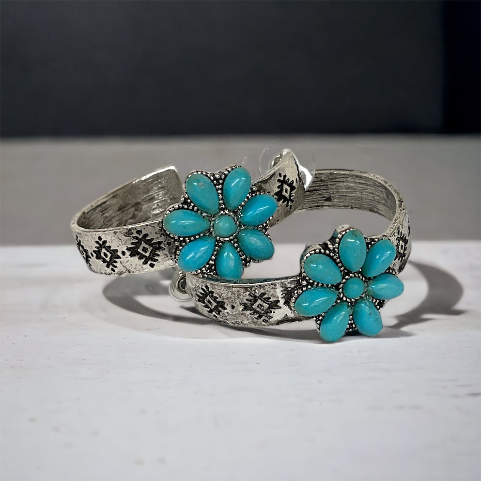 Rosita Creek Turquoise Silvertone Hoop Earrings