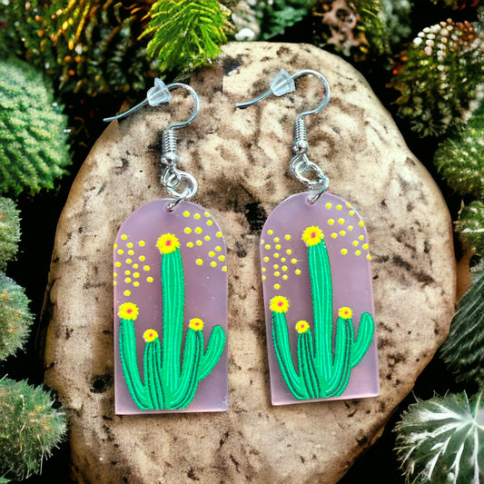 Green Cactus Acrylic Earrings
