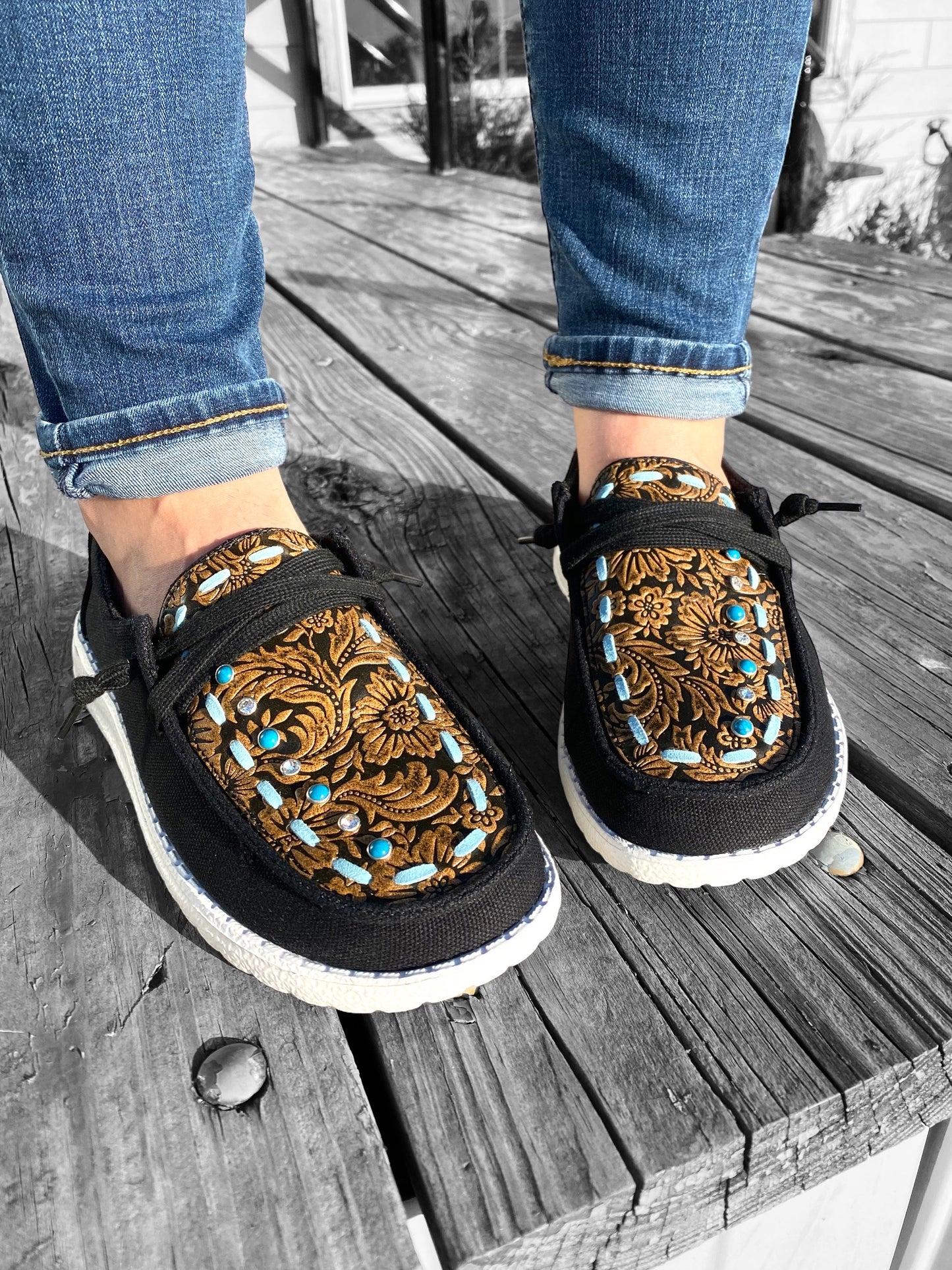 The Vivian Tooled and Turquoise Gypsy Jazz Shoes