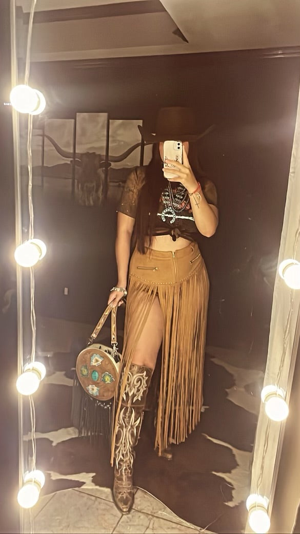 The Bella Brown Fringe Skort