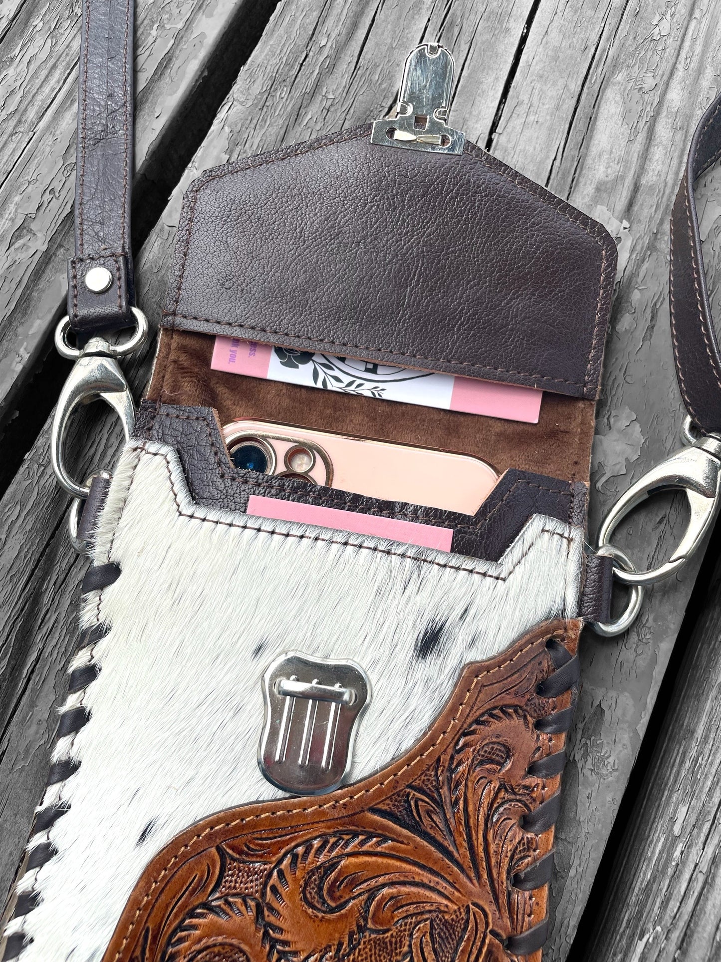 Cowhide and Tooled Leather Cell Phone Holders