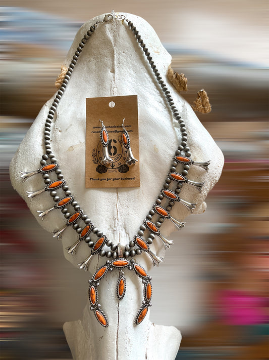The Orange El Verano Silver Pearl Necklace and Earring Set