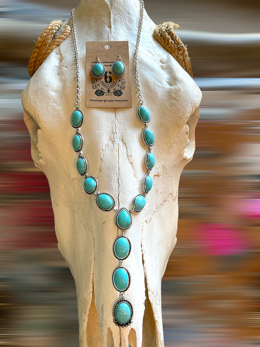 The Elena Turquoise Y Pendant Necklace and Earring Set