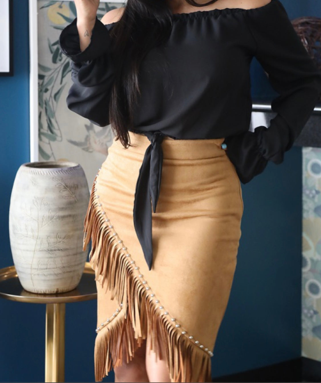 The Carmela Fringe Studded Skirt