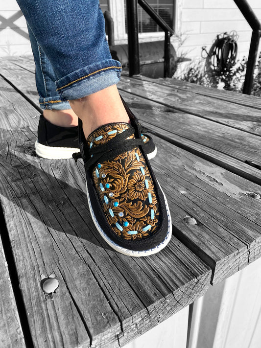 The Vivian Tooled and Turquoise Gypsy Jazz Shoes