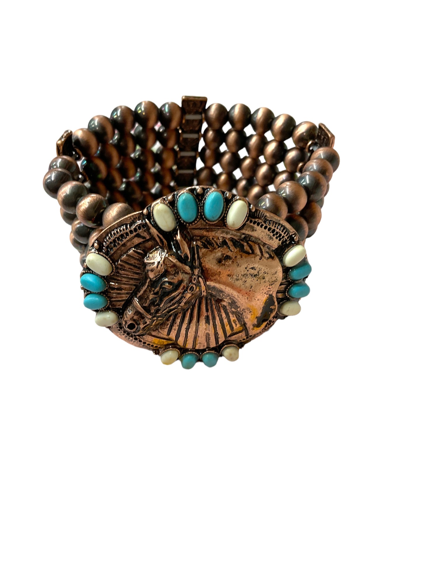 Metal Horse Western Trophy Buckle Chunky Beaded Bracelet