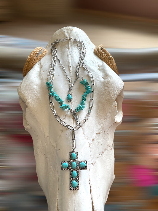 The Haddie Triple Chain Cross Necklace